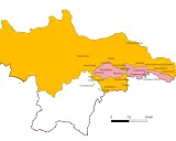 Mapa Pienin, pokazująca granice województwa i miejscowości takie jak Nowy Targ, Krościenko nad Dunajcem, Sromowce Niżne.